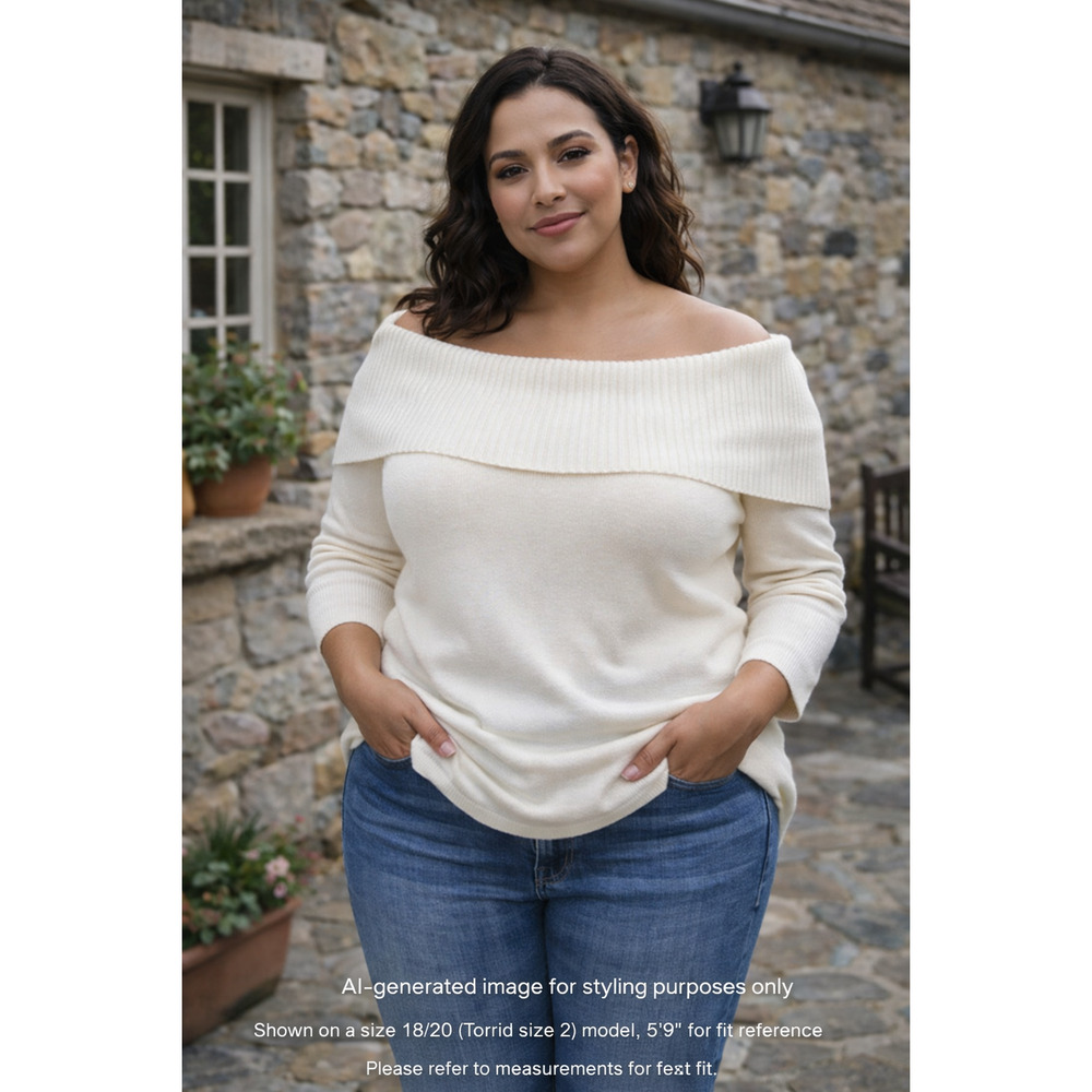 Torrid Ivory Off Shoulder Sweater Women’s Size 2 Soft Knit Long Sleeve